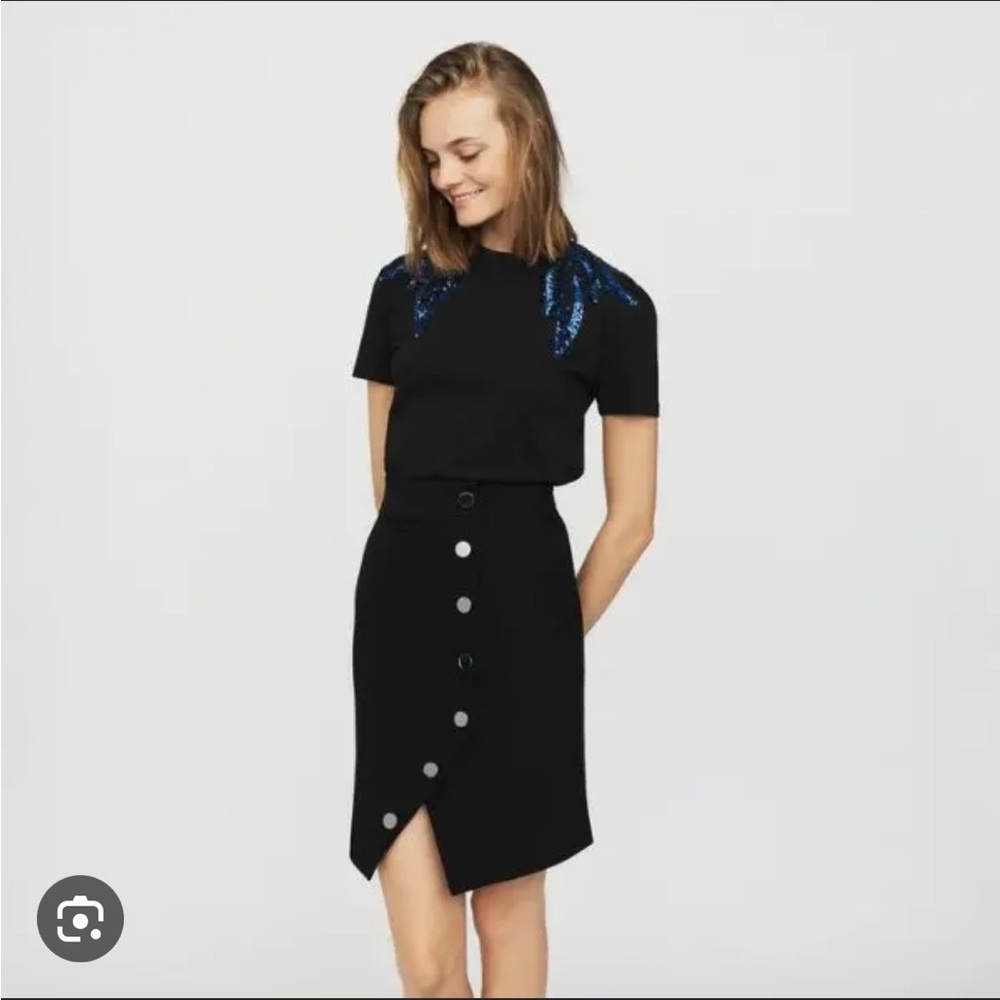 Maje black button pencil skirt